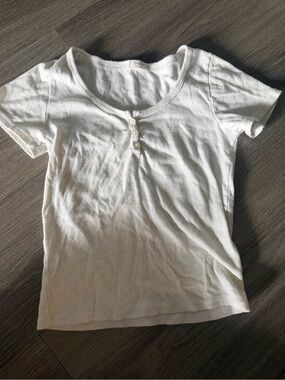 Brandy Melville White Short Sleeve Henley Tee
